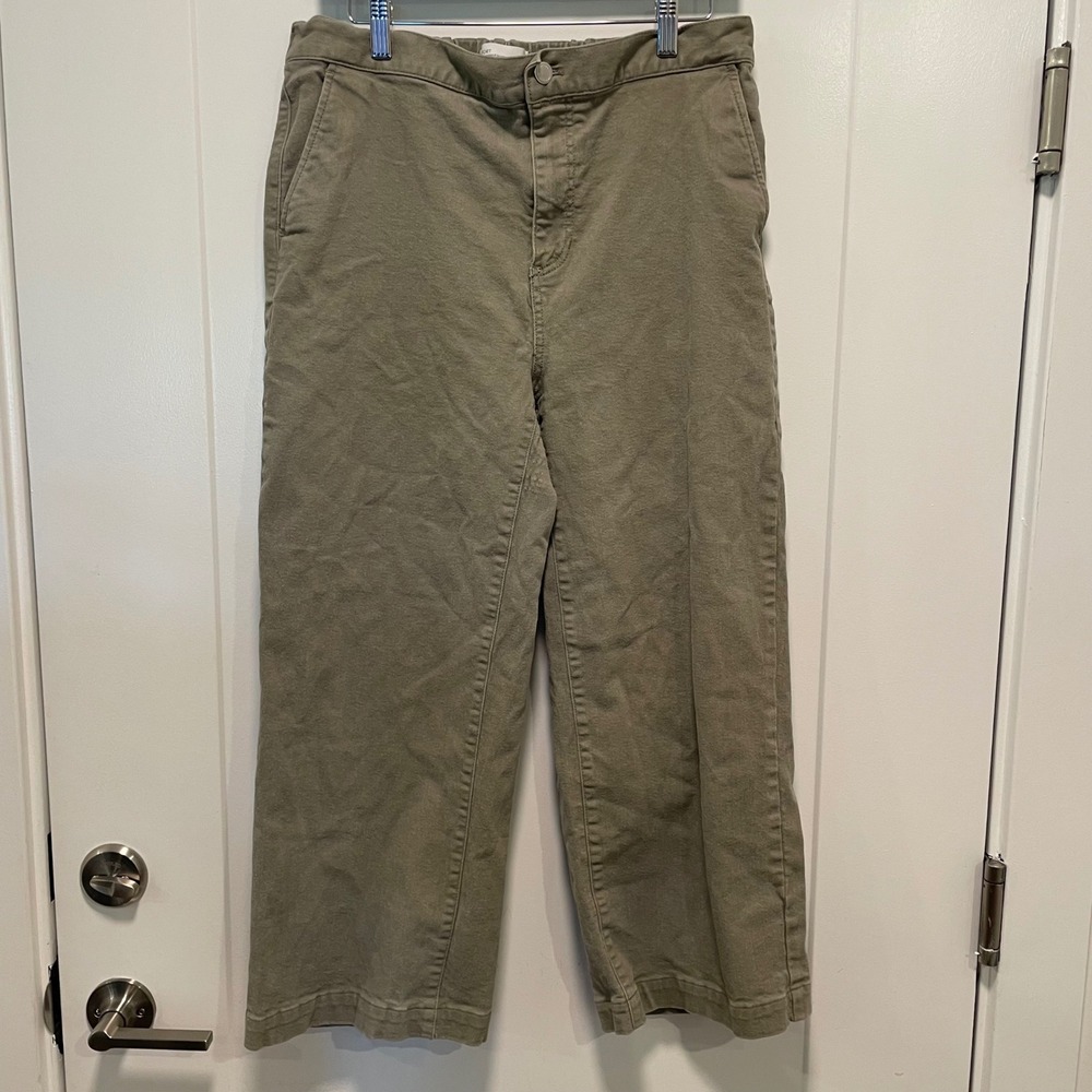 Oak + Fort‎ Mens Wide Leg Cropped Pants Olive Green Elastic Waist PT-6581-W XL